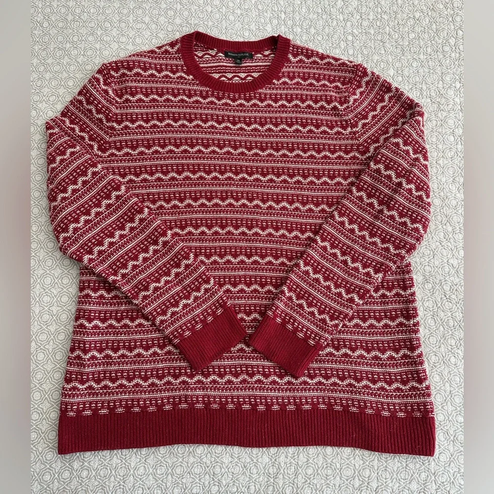 Banana Republic Men’s Crewneck Sweater Red Fair Isle Nordic Knit Wool Size XL